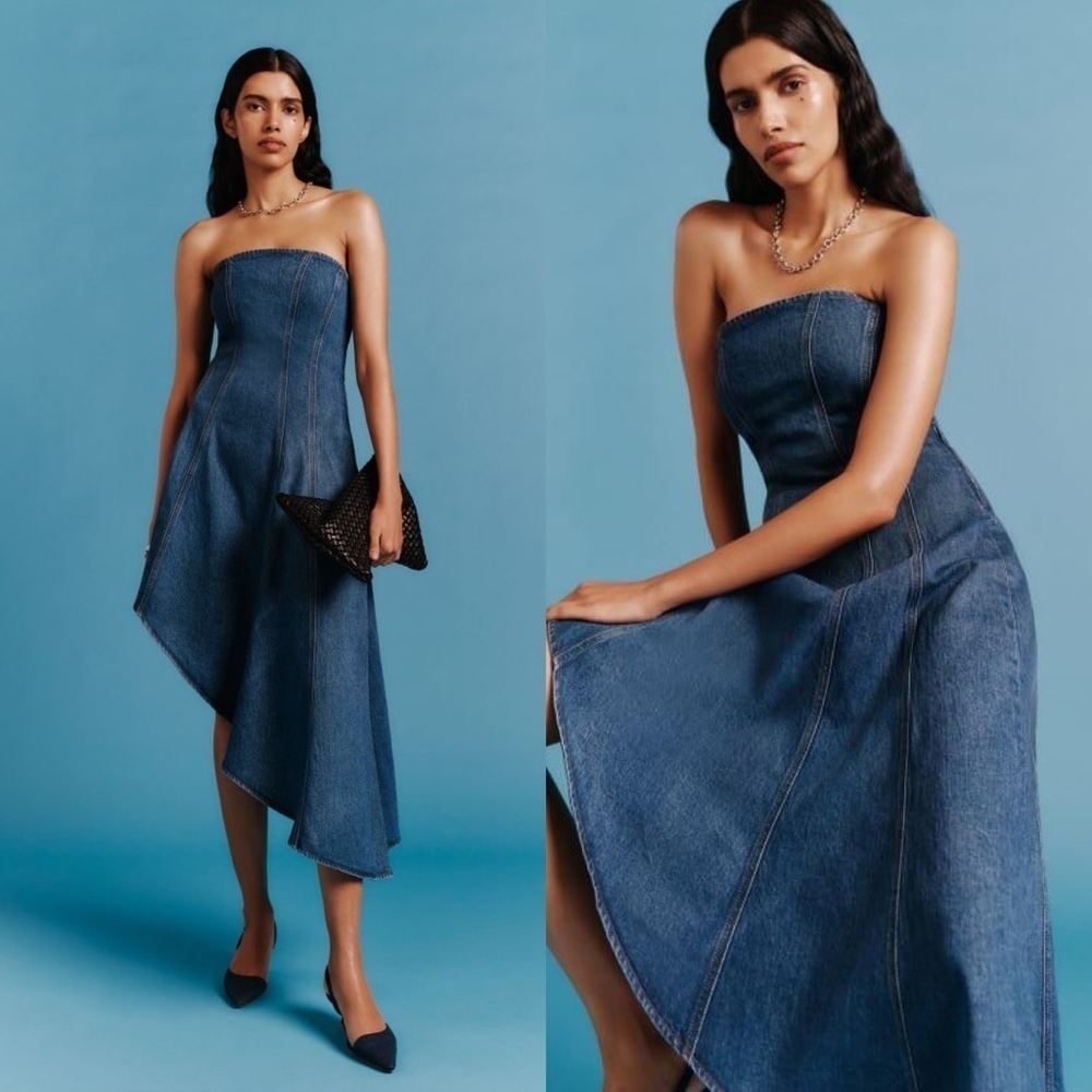 REFORMATION Malina Denim Strapless Dress 4